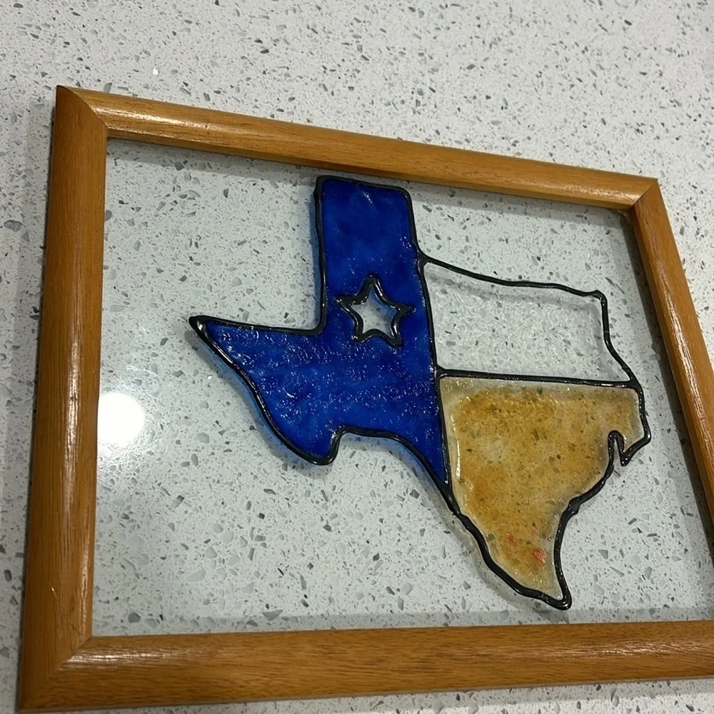 Handmade Framed Stained Glass Texas State Artwork